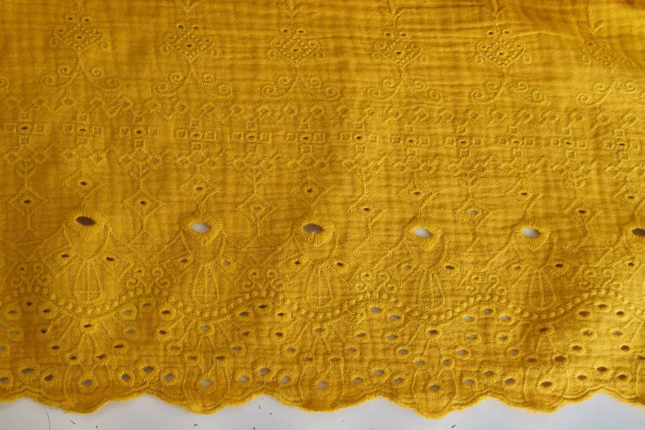 Embroidered Border Gold Double Gauze Dot To Dot Studio
