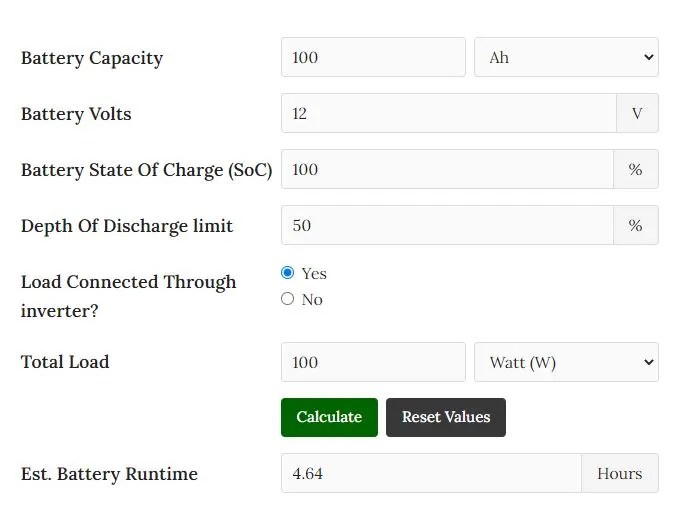 Lead Acid Battery Life Calculator (SLA, AGM, Gel)
