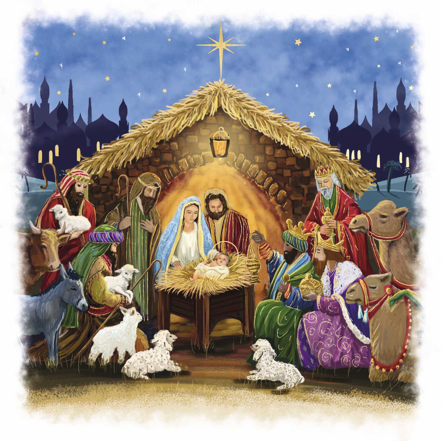 Three Fold Traditional Nativity Christmas Cards Pack Of 10 Cancer