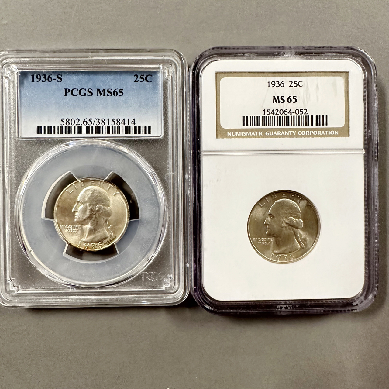 LOT 494 2 GRADED SILVER WASHINGTON QUARTERS