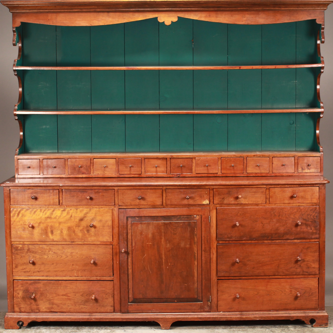 LOT 188 2 PC WALNUT BENCH MADE PENNSYLVANIA STYLE STEP BACK PEWTER