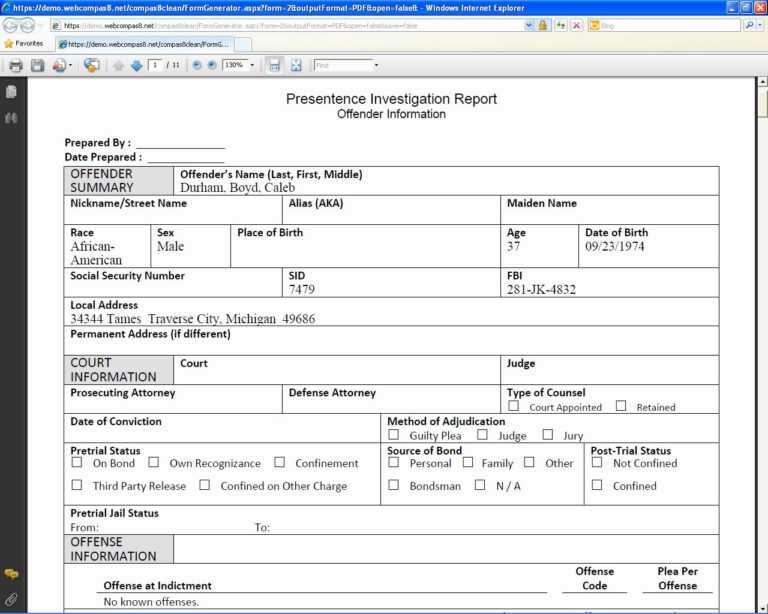 Presentence Investigation Report Template Powerpoint With Presentence