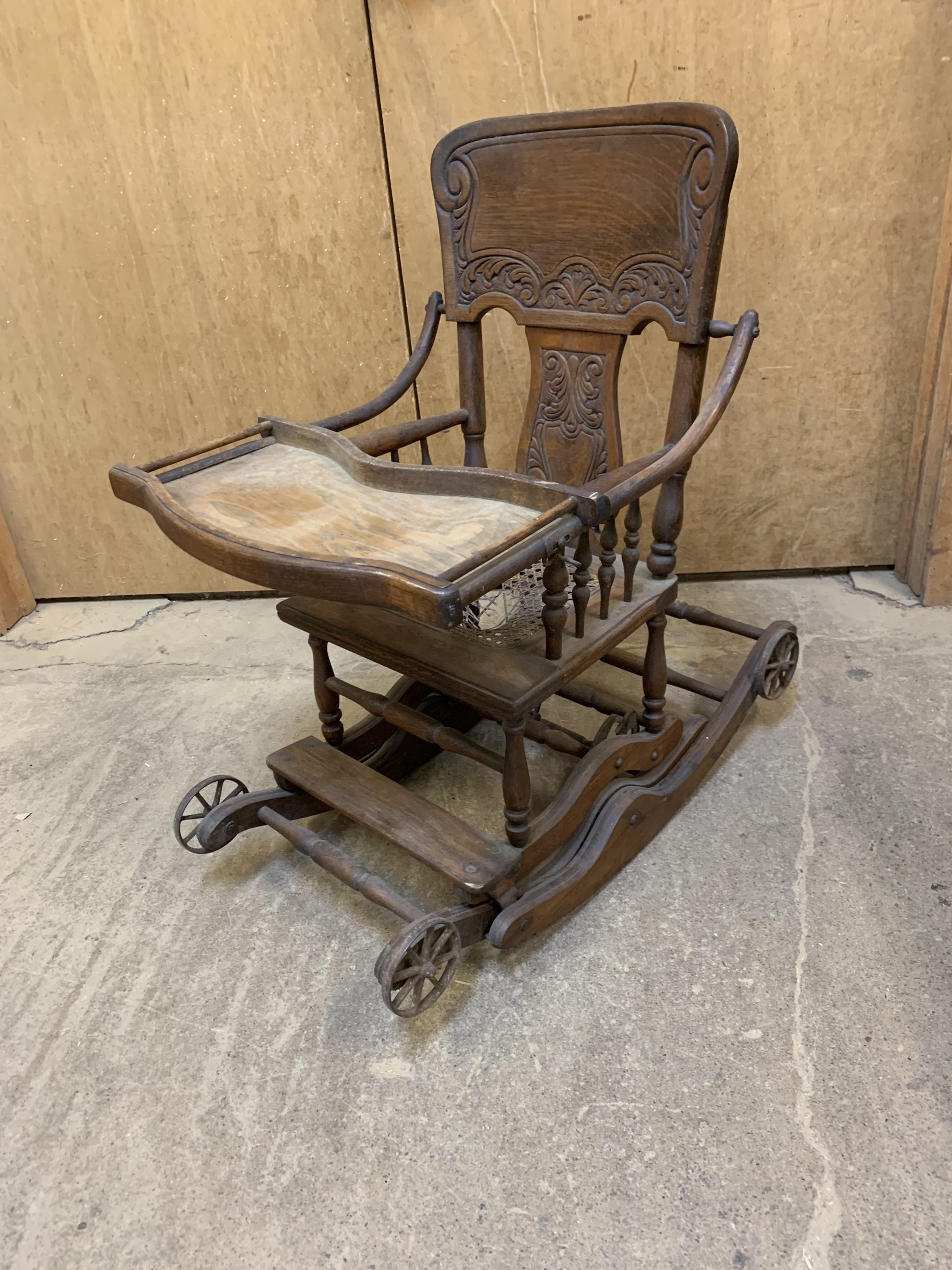 Oak High Chair/Stroller/Rocker Doug Schmitt Antiques