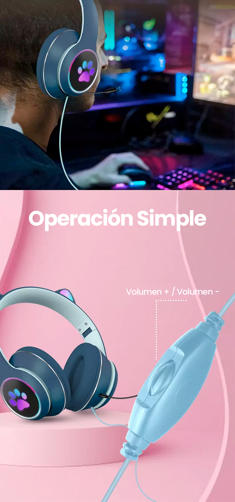 Auriculares Gaming Cat Ear AKZ022 dovanos