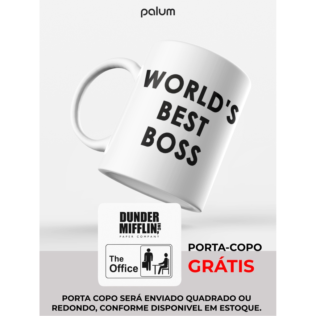 Caneca personalizada the office world's best boss com porta copo mdf