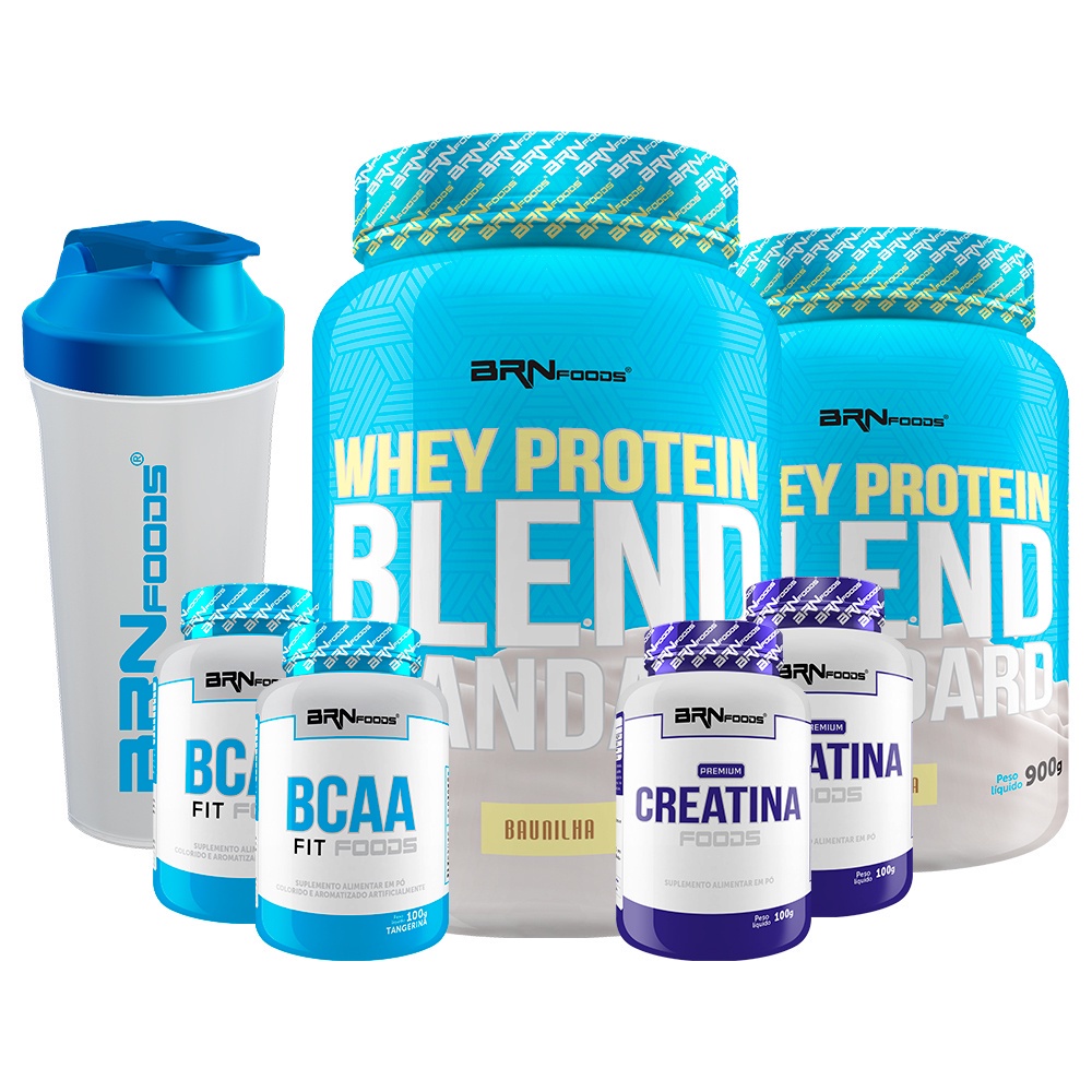 Kit 2x Whey Protein Blend Standard 900g + 2x Premium Creatina 100g + 2x BCAA FIT 100g