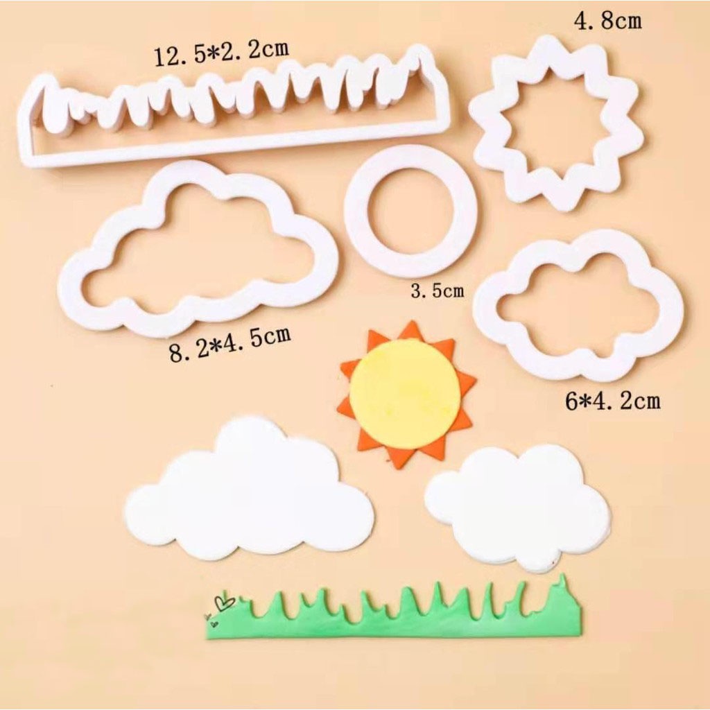 Kit Cortador Sol Nuvem Grama Biscuit Pasta Americana Confeitaria