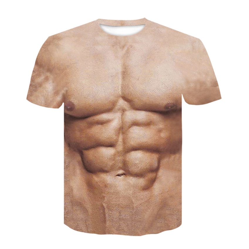 Camiseta Masculina Verão Engraçado Corpo Seis Pacotes Abs Músculo T