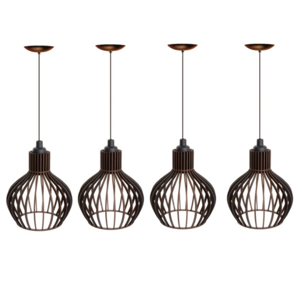 Kit 04 Luminárias De Teto Pendente Madeira Completo com Fiação e Bocal