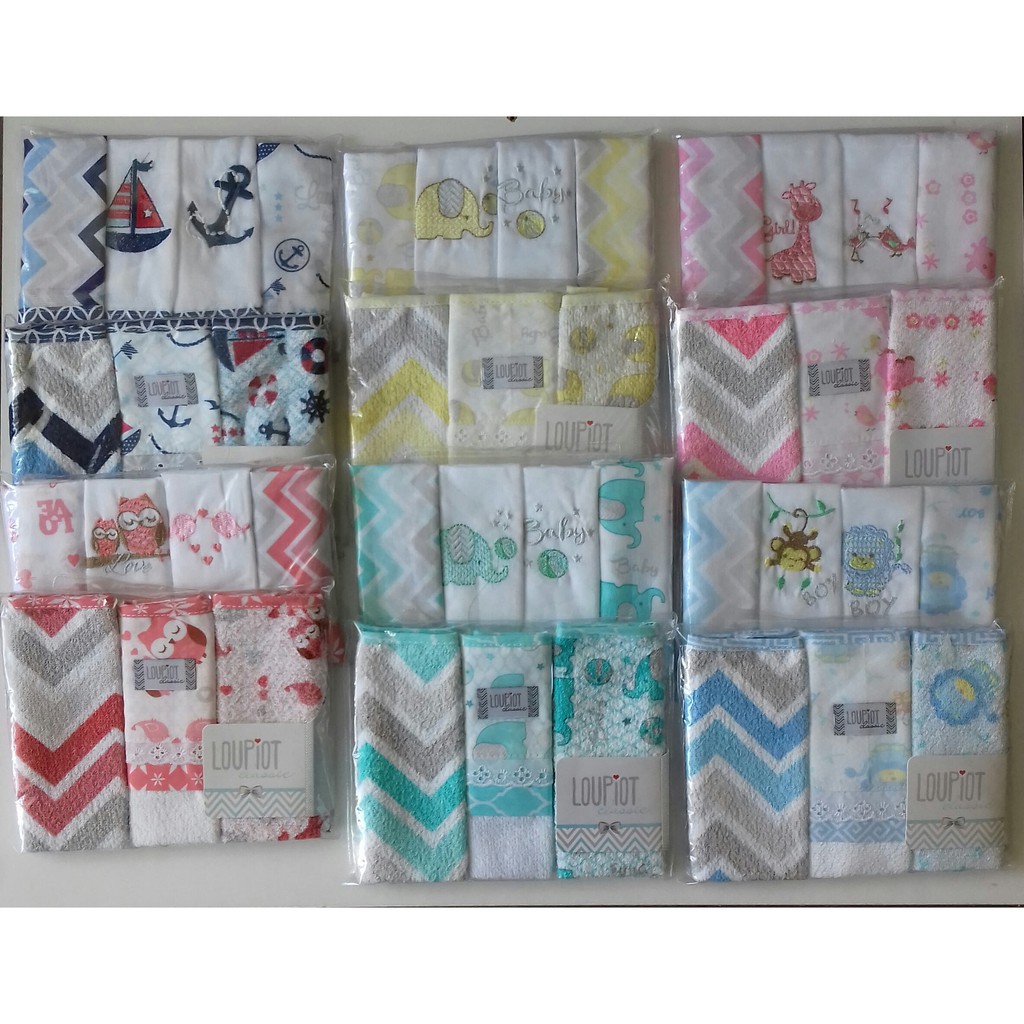 Pano de Boca Bebê (Babete) Bordados Kit 7 Un. Lindas Para Enxoval sendo