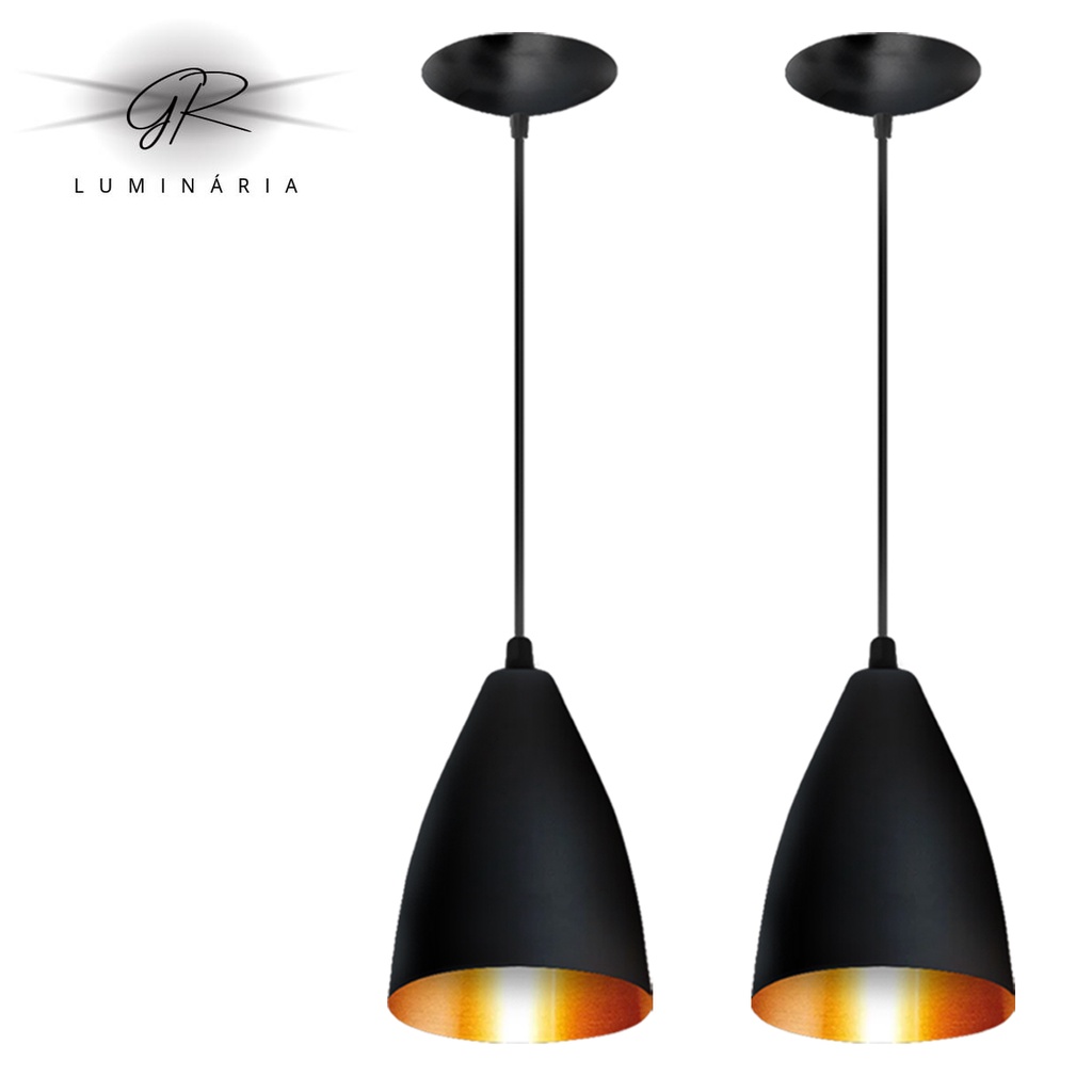 luminarias pendentes kit 2 preto/cobre casa e decoração lindo luxo