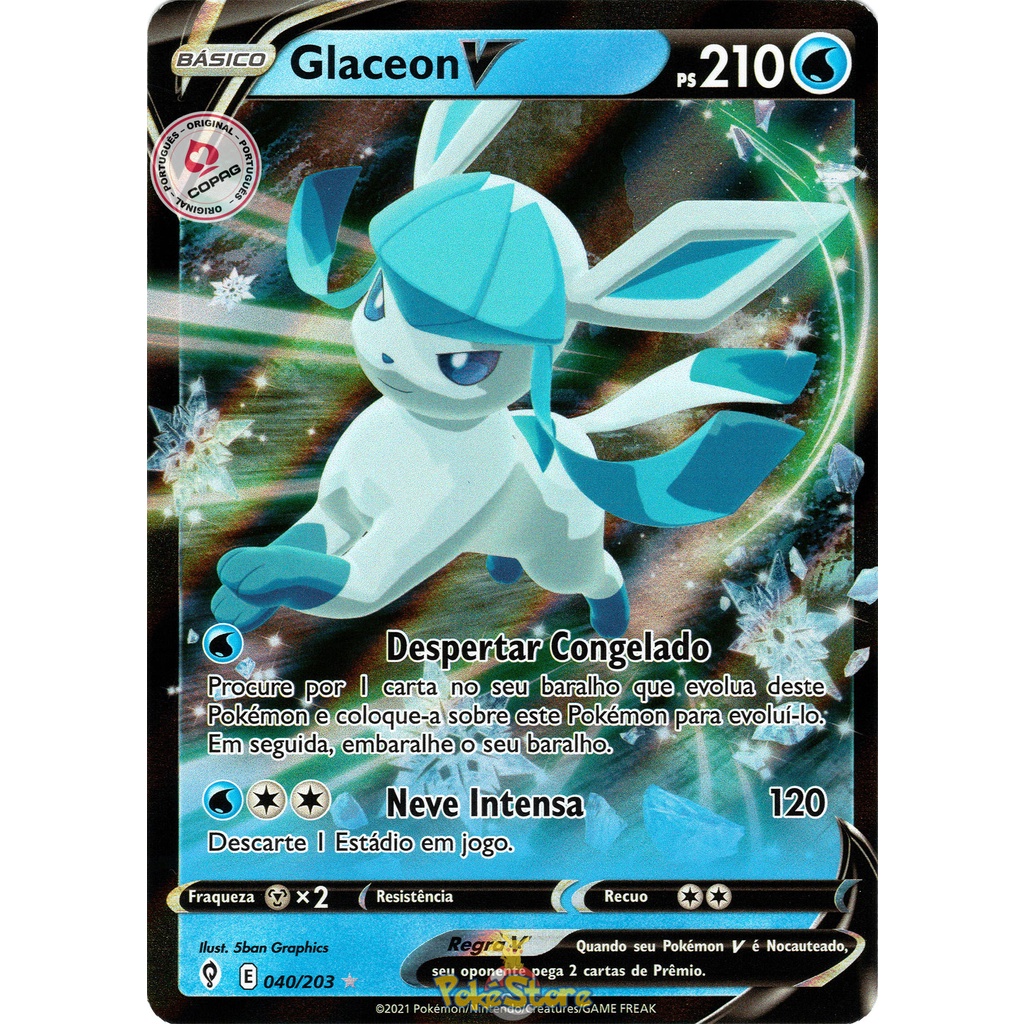 Carta Pokemon Glaceon V Português 040/203 Card Original Copag Céus Em