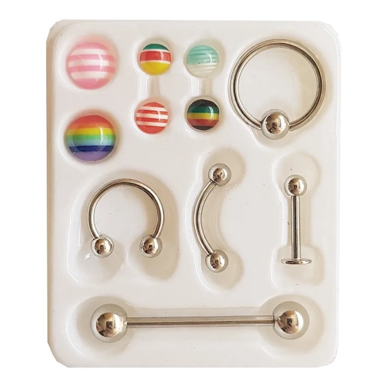 Kit Cartela 5 Piercing Aço Orelha Septo Língua C/ 6 Bolinhas Shopee