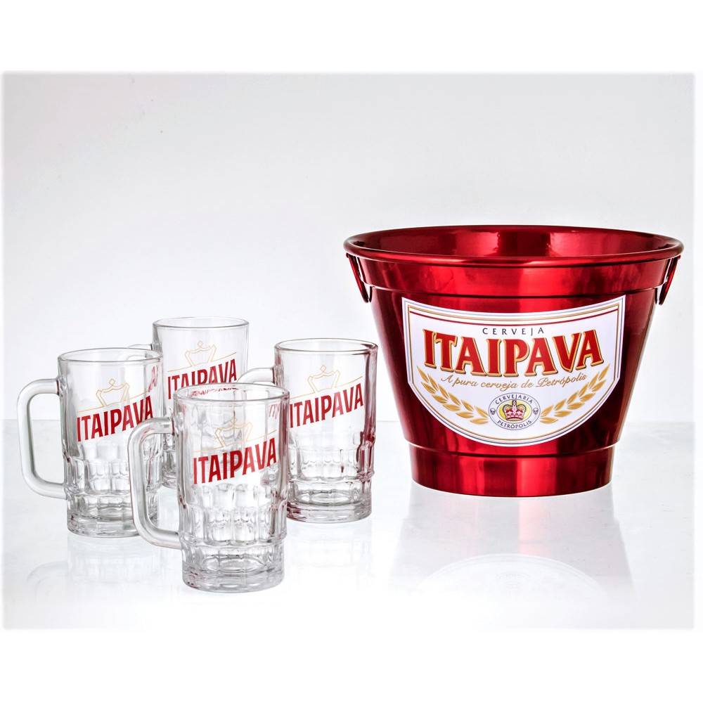 Kit Home Bar , Balde de Gelo + 04 Canecas 370 ml, Cerveja e Chopp