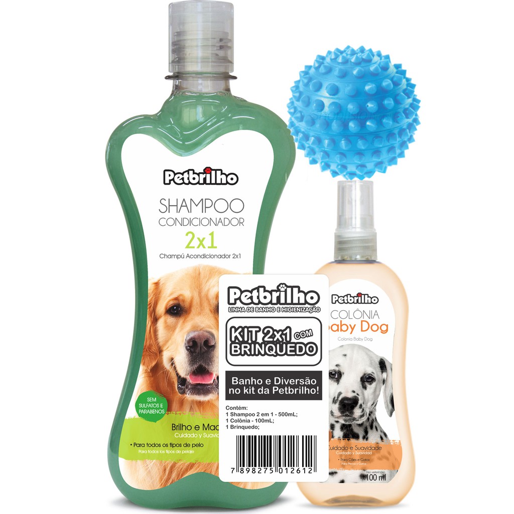 Kit 2x1 Pet Brilho Shampoo 500mL + Colônia 100mL + Brinquedo BRINDE