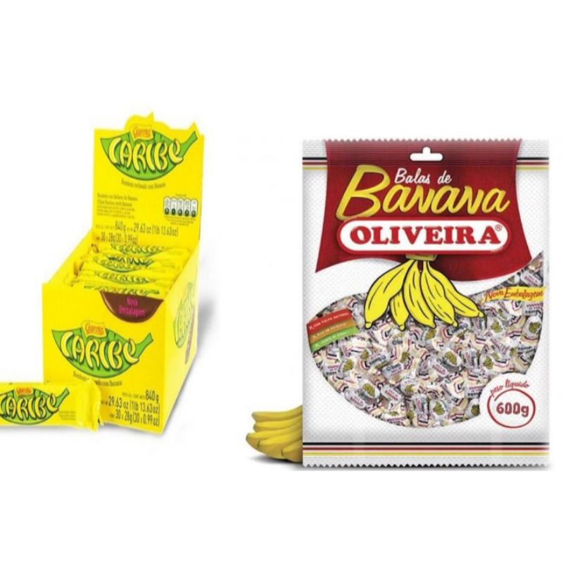Kit Chocolate Caribe Banana Garoto c/30 +Bala de Banana Oliveira 500g