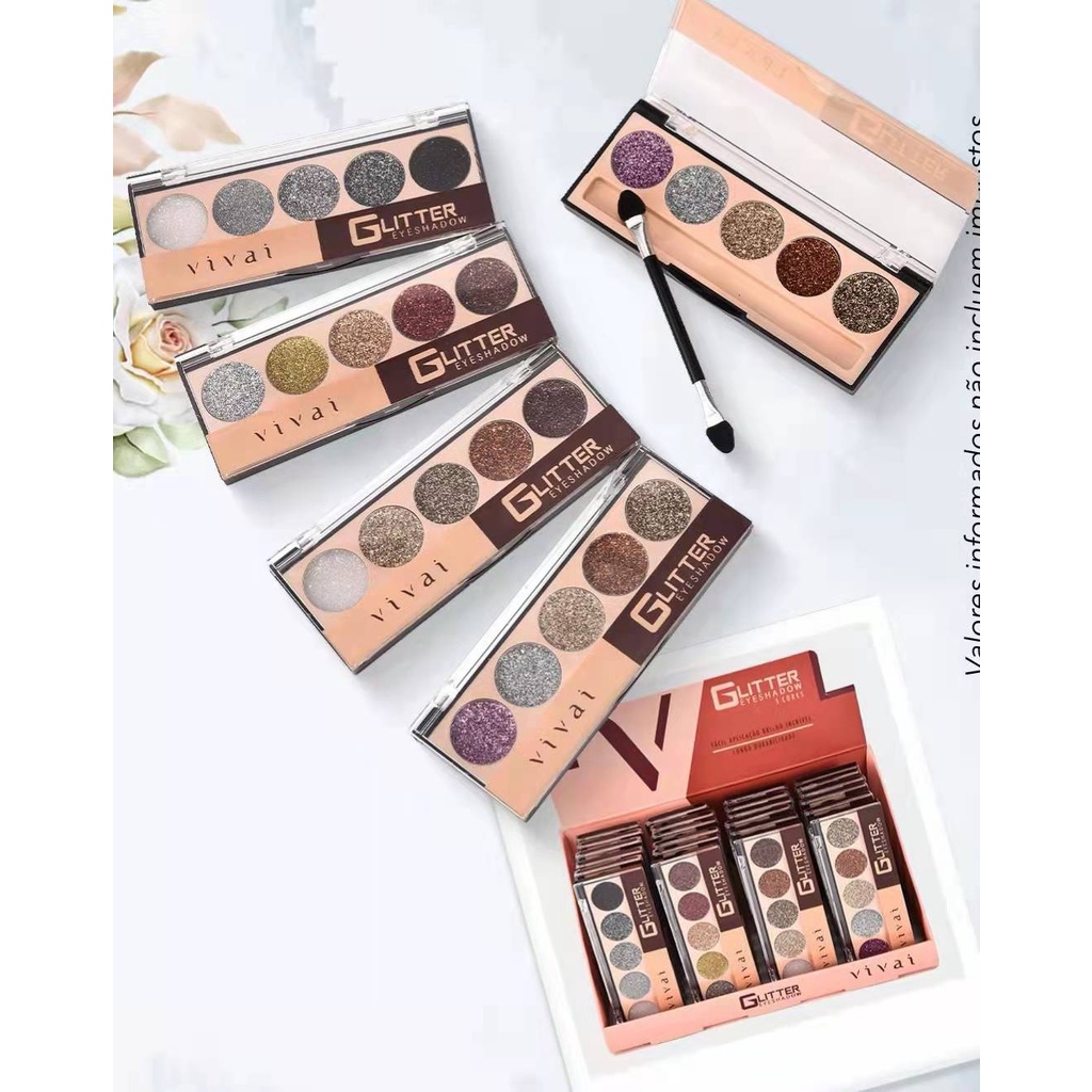 Paleta de glitter VIVAI eyeshadow 5 cores makeup Shopee Brasil