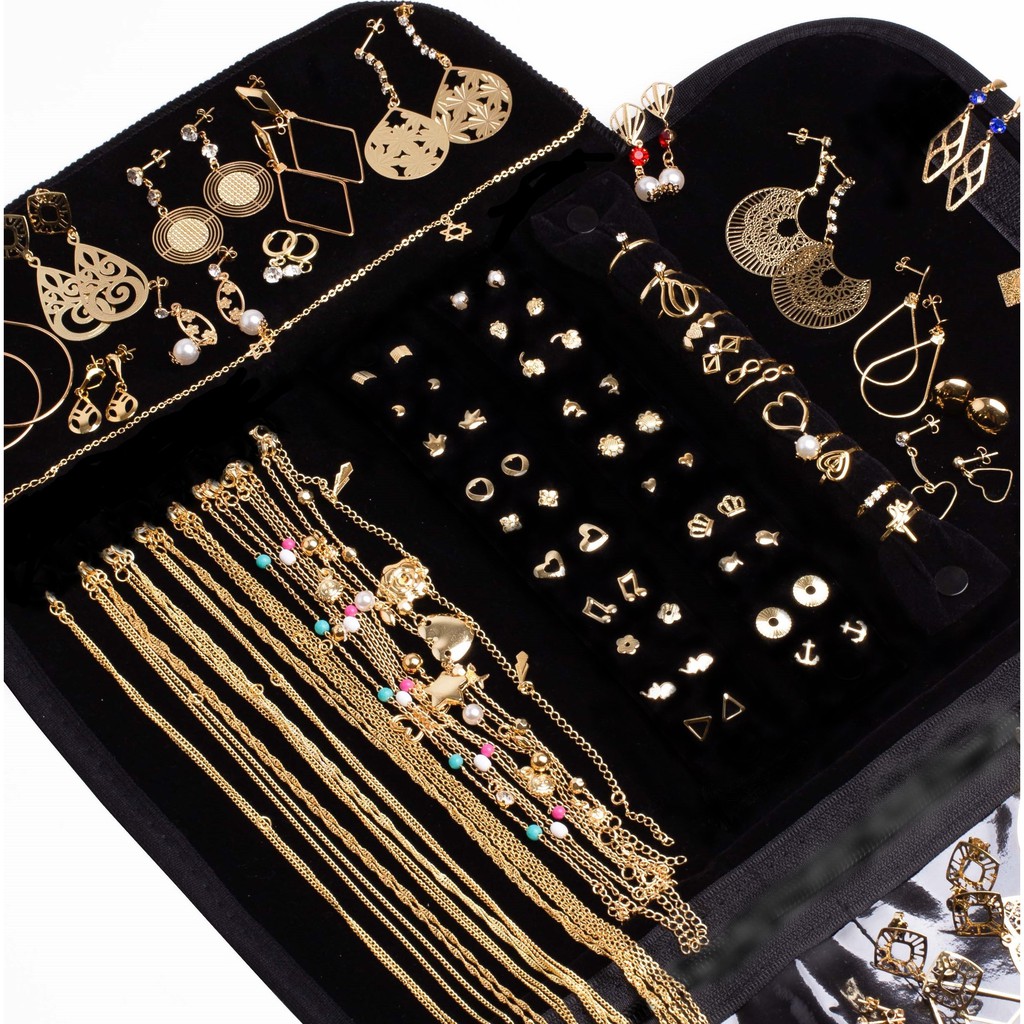 Kit Semi Joias 20 peças Com Mostruário Porta joia Misto Dourado e