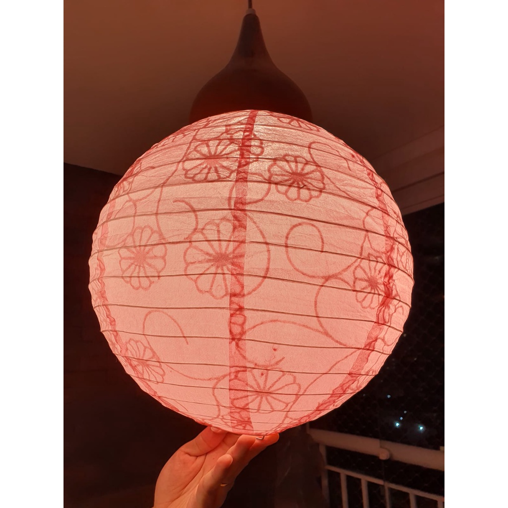 Balão luminária japonesa de papel Com Estampa De Flor 35cm para