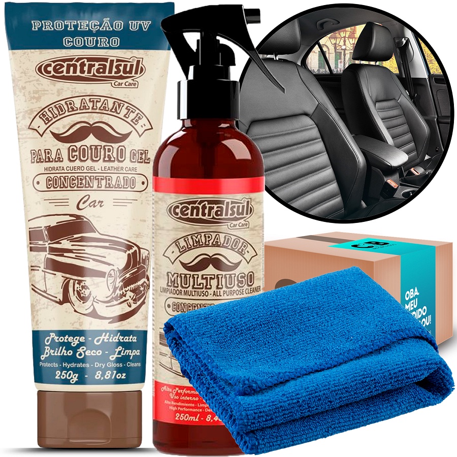 Kit 3 em 1 limpeza e hidratação de bancos de couro para carro moto
