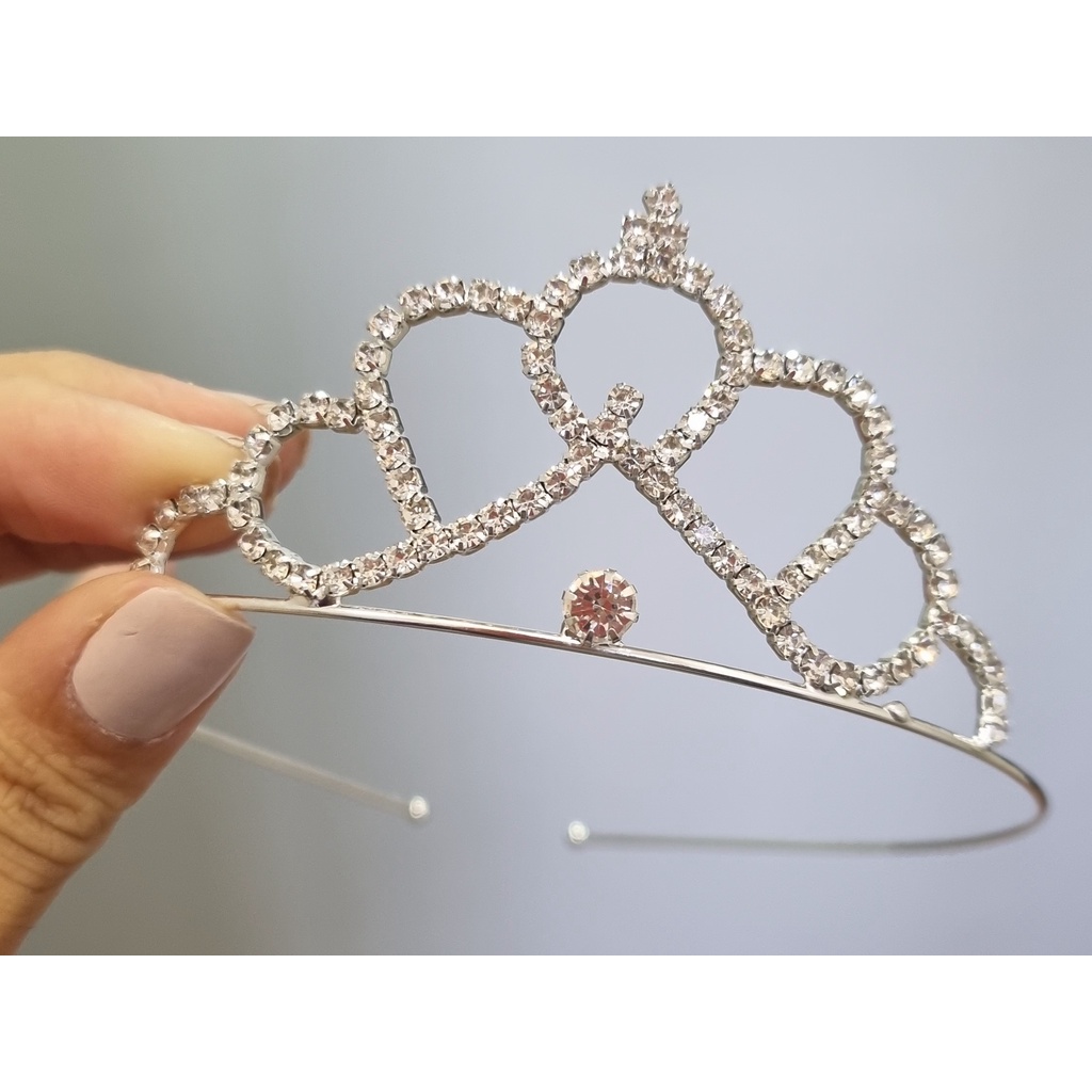 1 Tiara Daminha Strass Prata/Dourado Arco De Cabeça Coroa Princesa