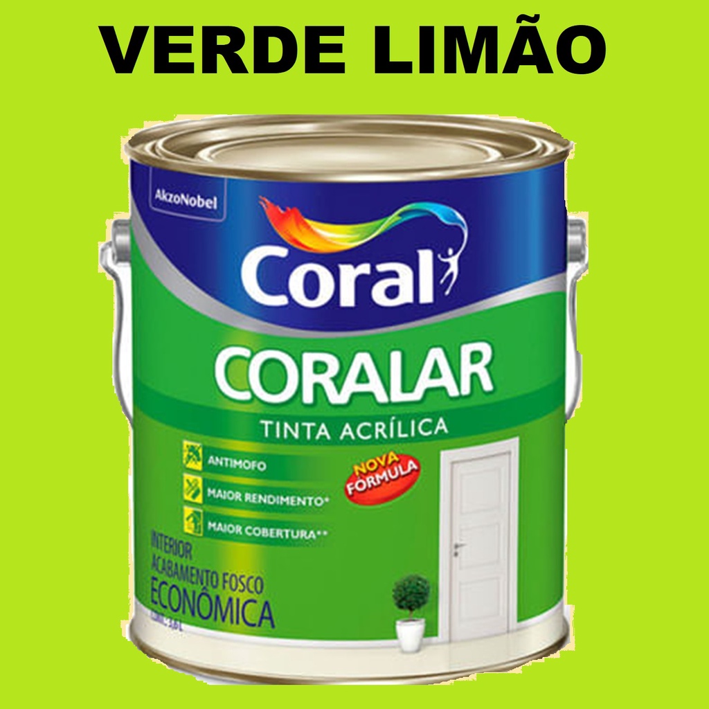 Tinta VERDE LIMÃO Coral Anti Mofo Acrílica Parede Coralar 3.6lt