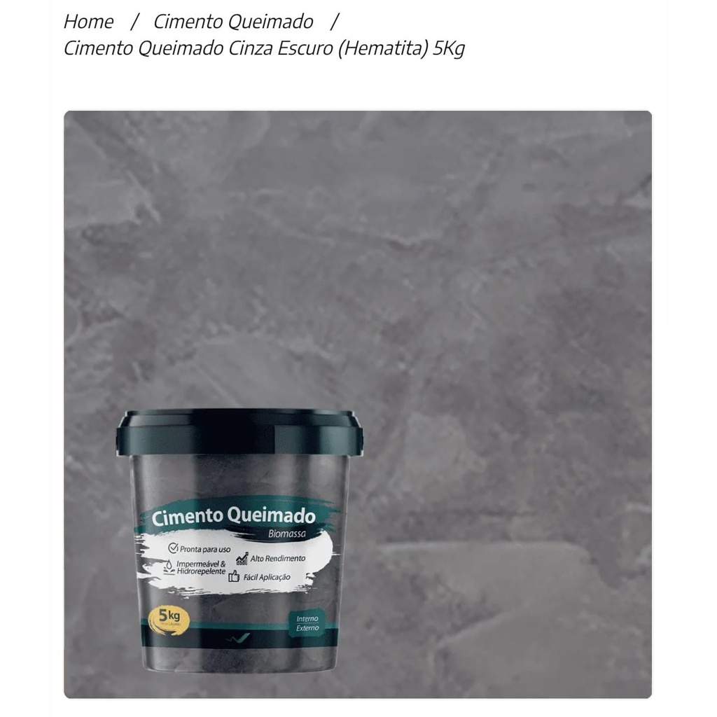 Cimento Queimado Rustico Hematita 5kg Biomassa Shopee Brasil