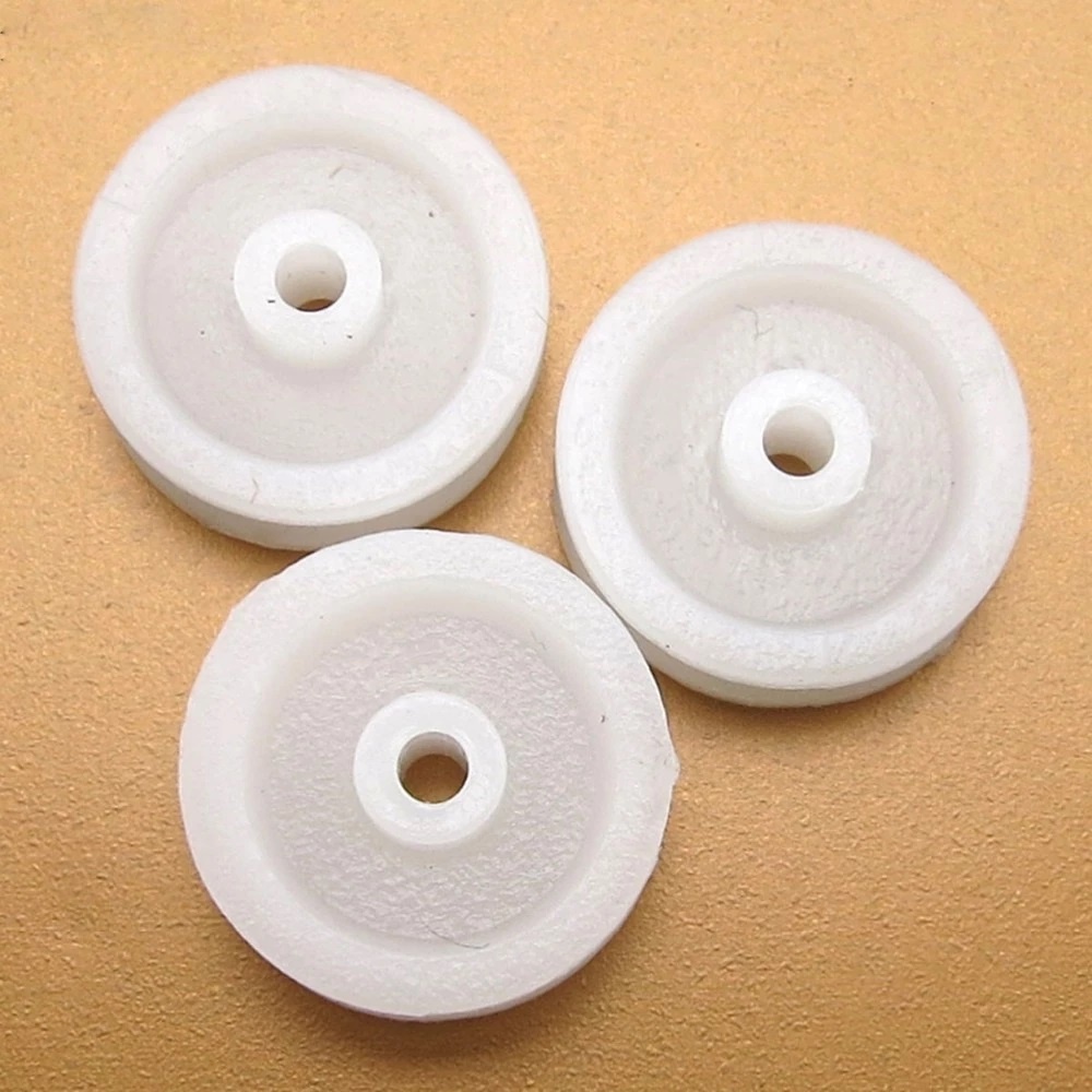 5x Polia de plástico branca, 7mm diamêtro, eixo 2mm, para motores dc