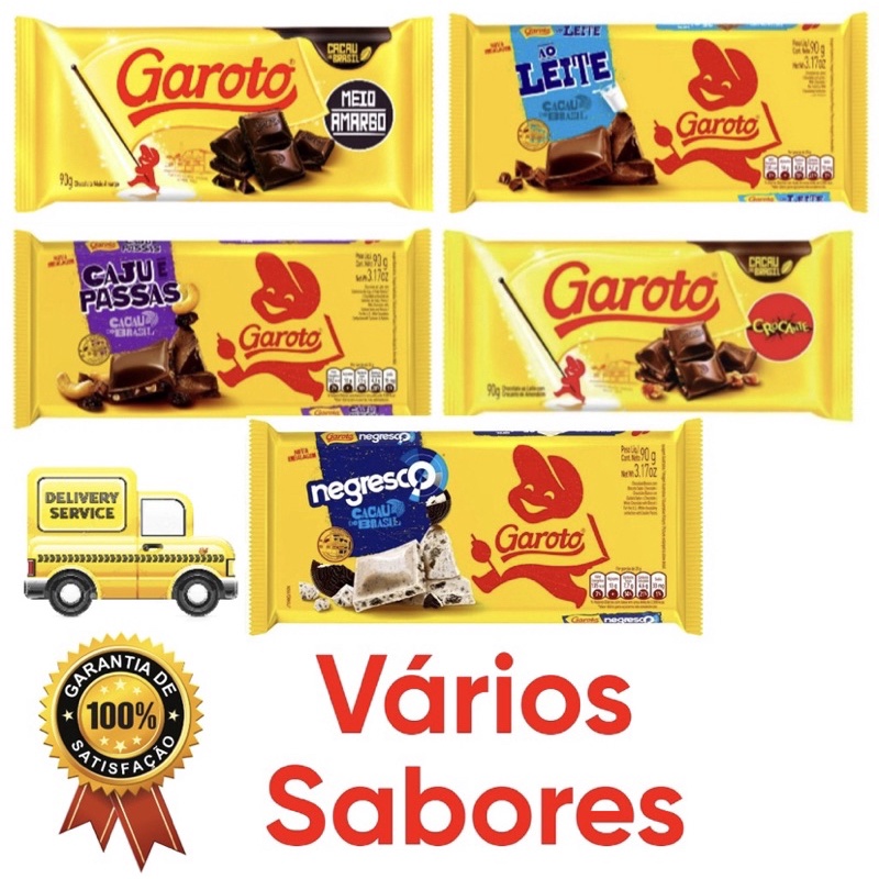 BARRA DE CHOCOLATE GAROTO DIVERSOS SABORES 90g Shopee Brasil