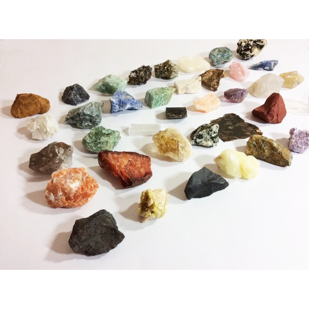 Coleção 24 Pedras Naturais Bruto Mineral e Rocha obsidiana ametista