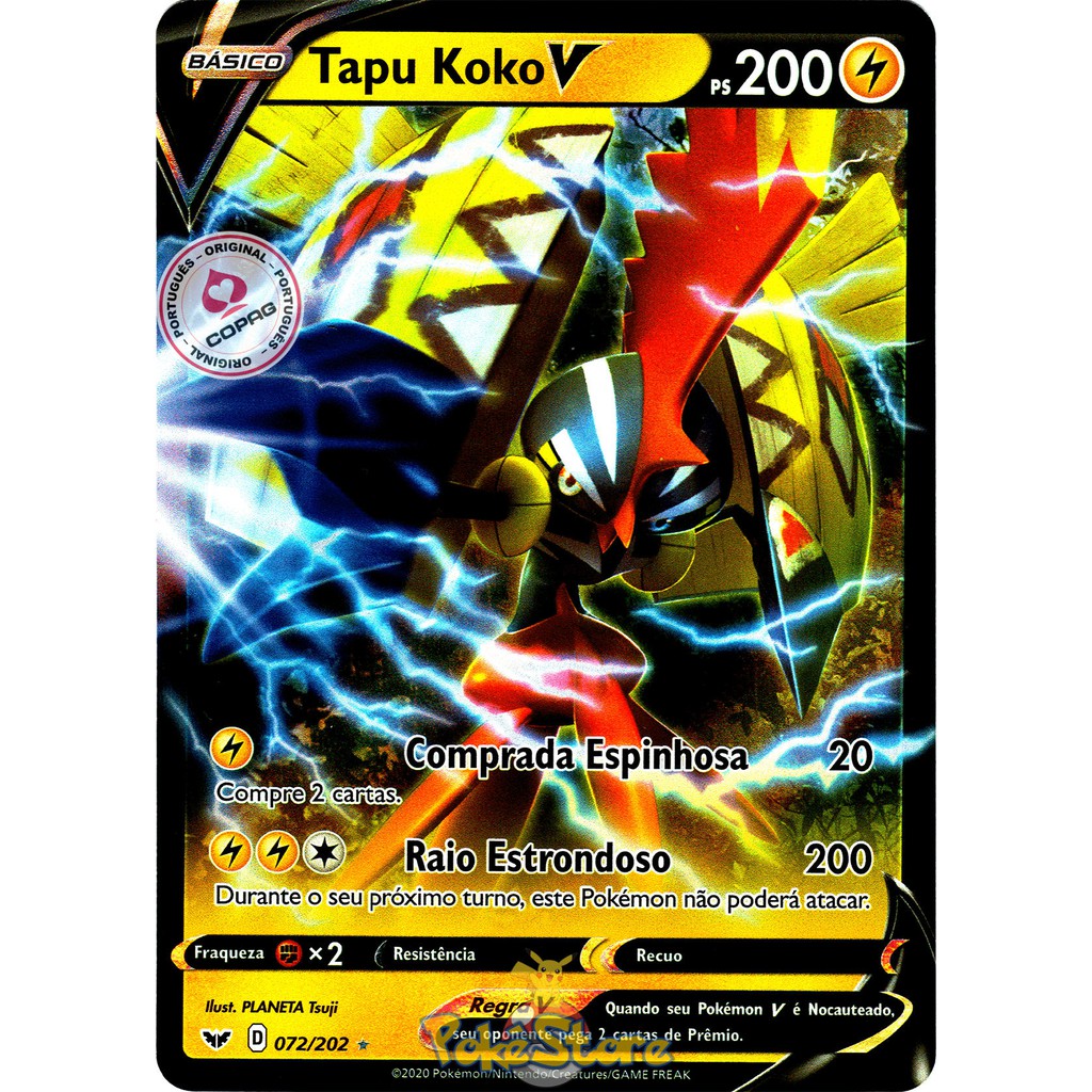 Carta Pokemon Tapu Koko V Português 72/202 Card Original Copag Shopee