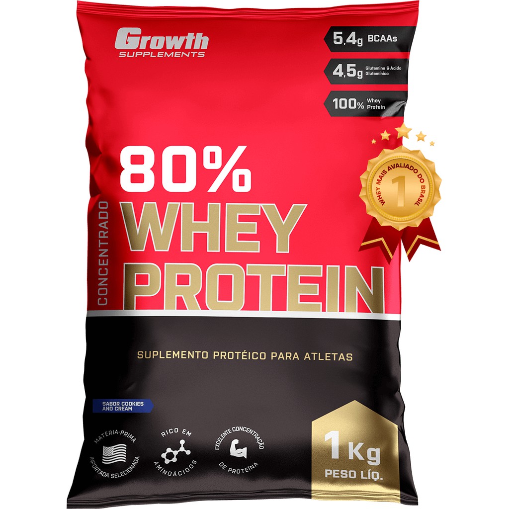 Whey Growth 1kg (1000g) Concentrado Growth. Diversos sabores. 100