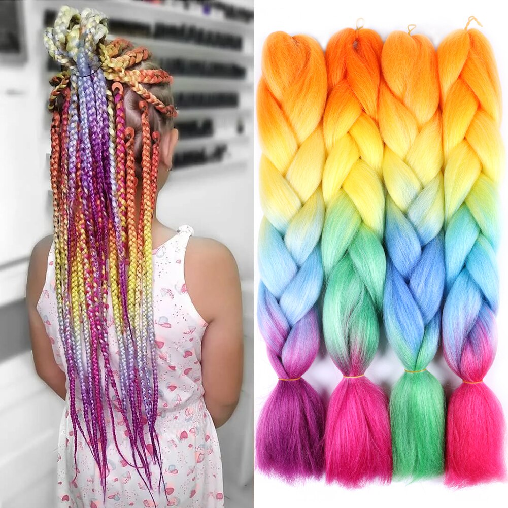 Rainbow Braiding Hair 24 Inch Braids For Braiding Twist Box Braids Hair
