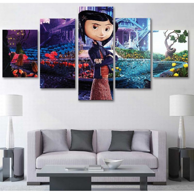 Quadro Decorativo Quarto Sala Coraline e o Mundo Secreto Lindo 5 Peças