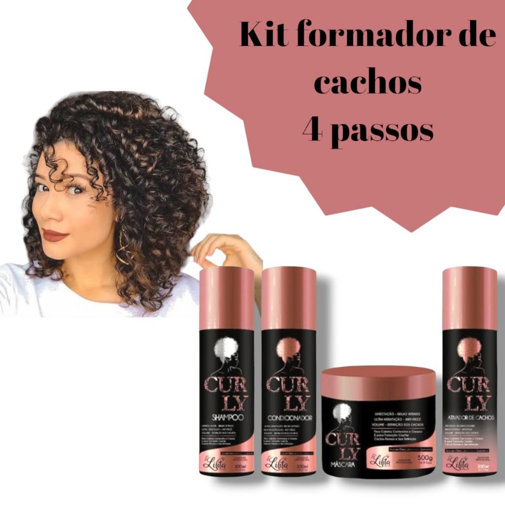 kit cabelos cacheados forma cachos com 4 passos shampoo condicionador