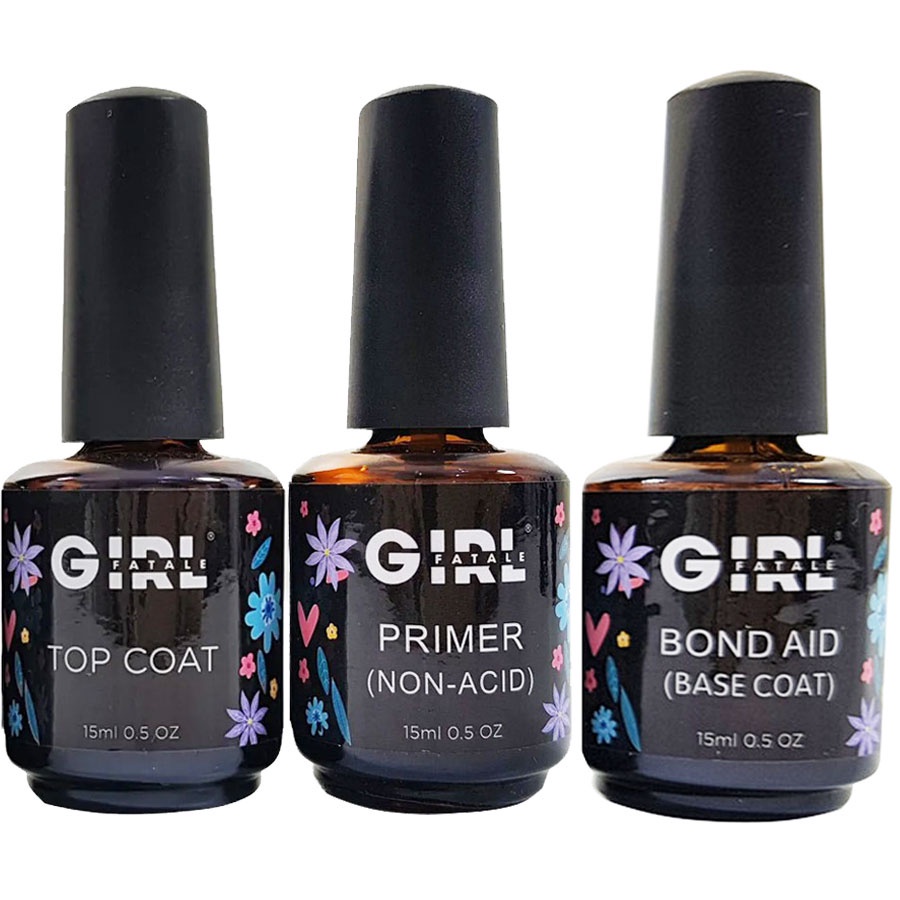 Kit Primer Non Acid + Top Coat + Bond Aid Desidratador Unhas Gel