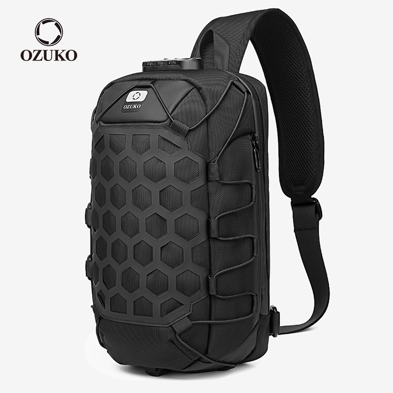 OZUKO Men Shoulder Bag Antitheft Chest Bags Waterproof Sling Messenger