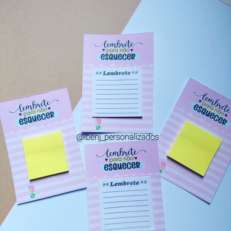 Card com Bloquinho Lembrete ou Post it Personalizados Mimos para