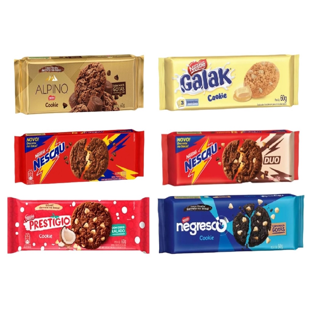 Biscoito Cookie Nestlé 60g Sabores Diversos (Galak, Prestígio, Nescau