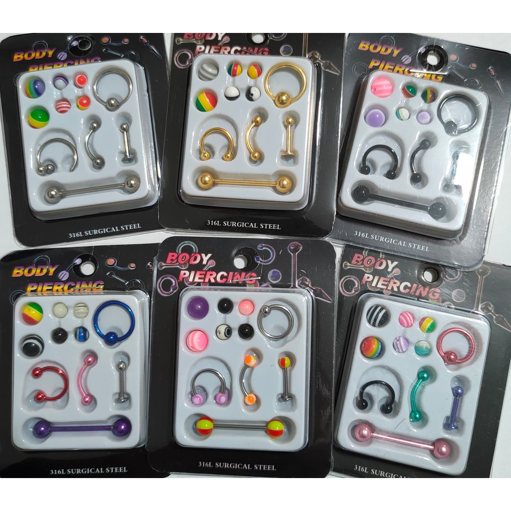 Kit 5 Piercings + 6 Bolinhas extra smile seio linha tragus sobrancelha