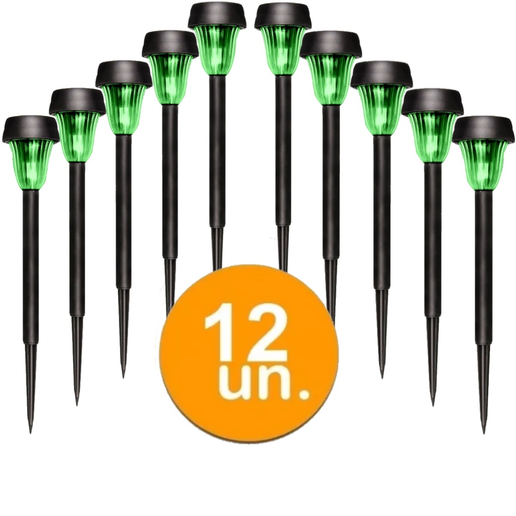 Kit 12 Luminárias Solar Jardim Led Verde Balizador Automatica Prova De