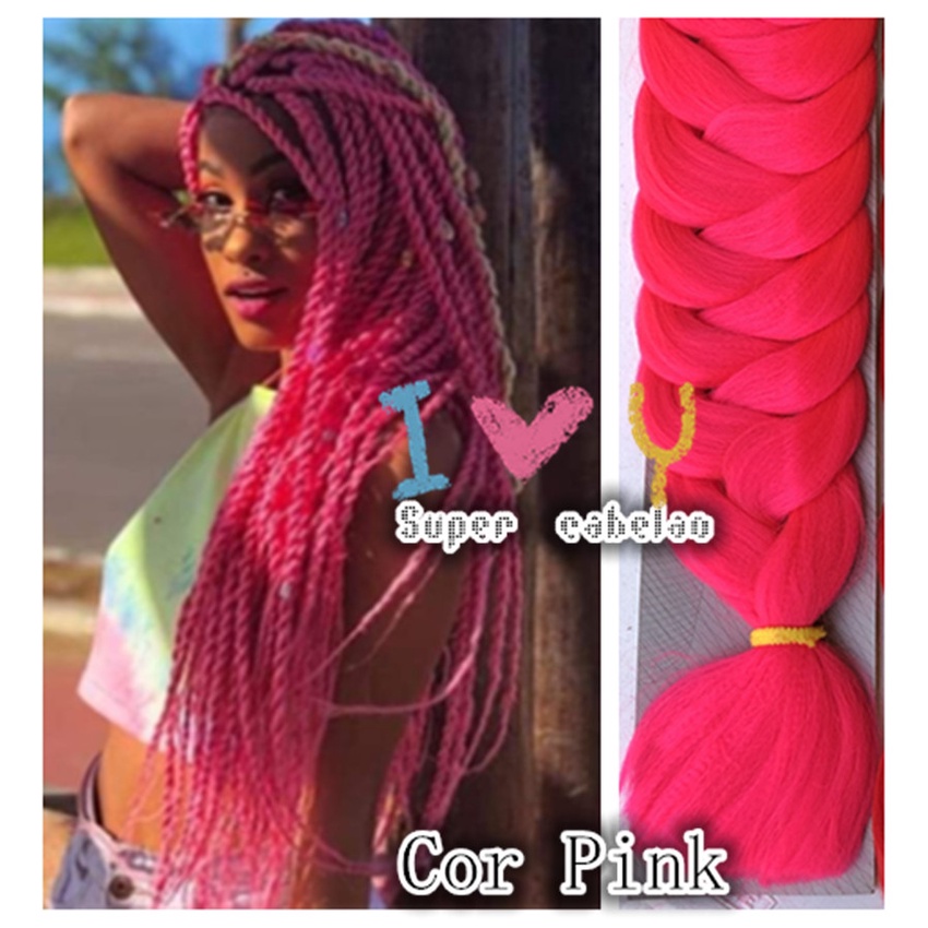 Kanekalon Jumbo Tranças Box Braid Twist Cor Pink Cabelo 165gramas 208cm