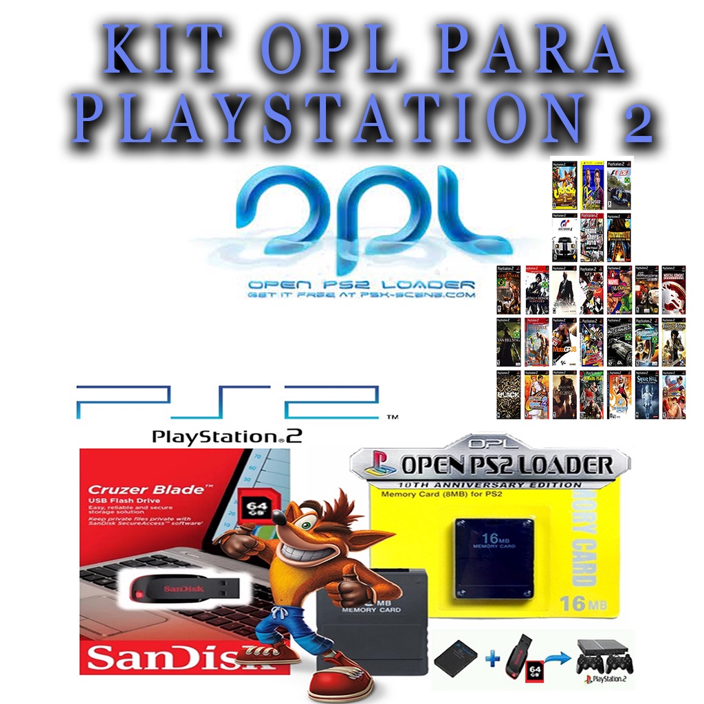 Pendrive 64Gb para Playstation2 PS2 com OPL + M.Card 16 Mb Mais de 22