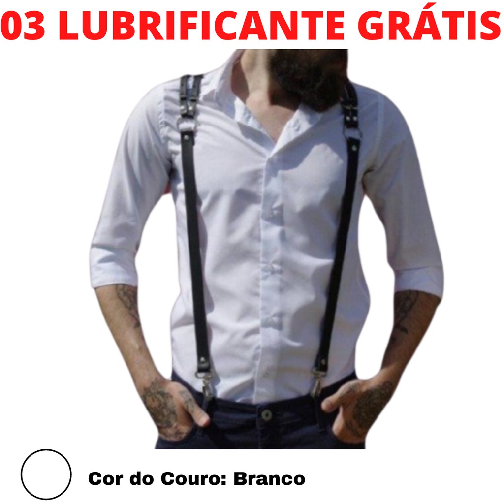 Suspensório Harness Em Couro Branco Sexy Masculino Com Metais Shopee