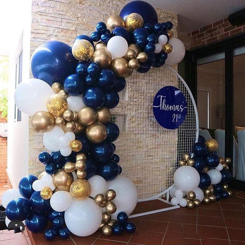 104pcs Azul Marinho Branco Chrome Ouro Balão Kit Arco Balões Para O