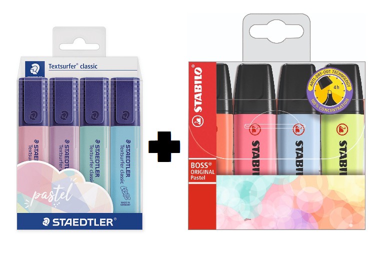 Marcador Textsurfer 4 cores + Stabilo boss 4 Cores Pastel Shopee Brasil