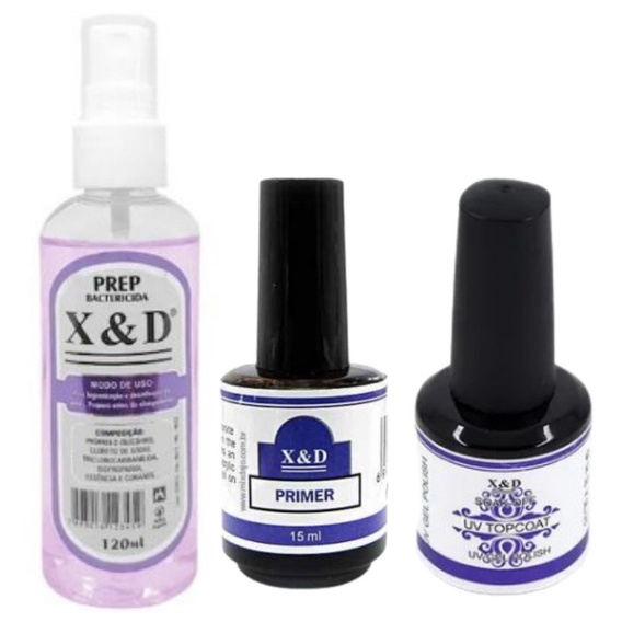 Kit Prep X&d Bactericida 120ml Higienizador + Top coat X&d Selante