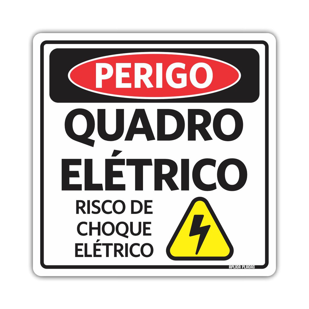 Placa Sinalização Perigo Quadro Elétrico Risco De Choque 15x15cm