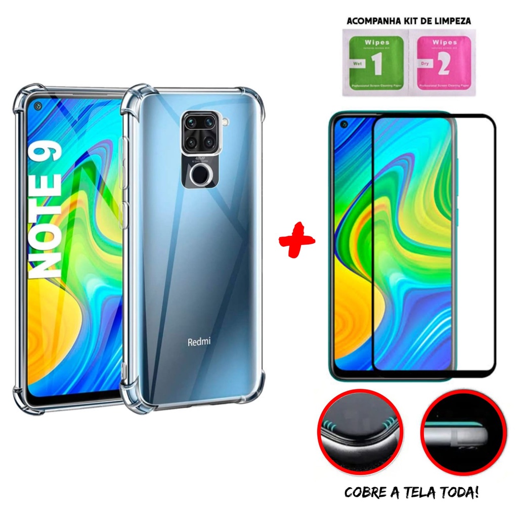 Kit Capinha Transparente AntiImpacto Para Xiaomi Note 9 + Película 3D