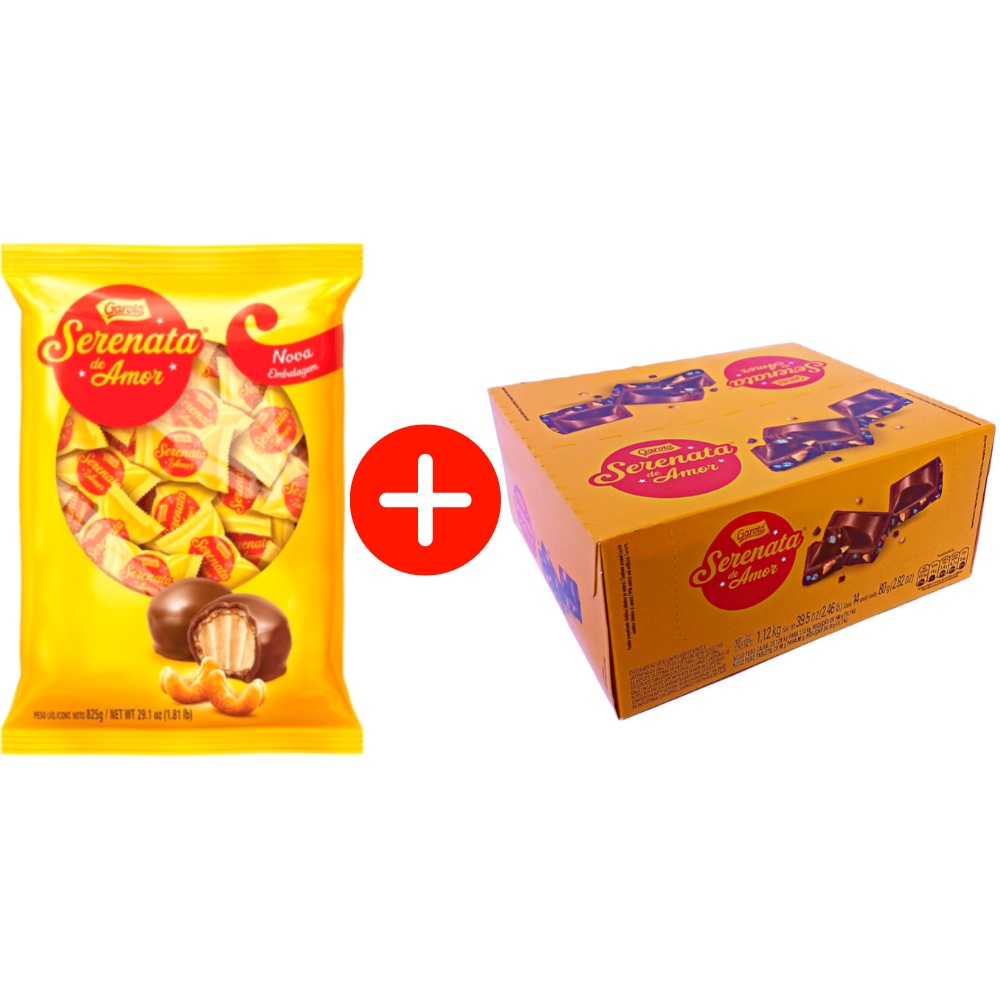 Kit 1 Caixa De Barra De Chocolate Serenata De Amor + 1 Pacote De Bombom